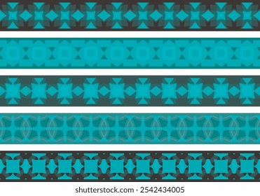 Conjunto de cinco bordas decorativas ilustradas feitas de elementos abstratos em turquesa e cinza