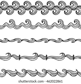 Set of five illustrated decorative borders made of hand drawn elements