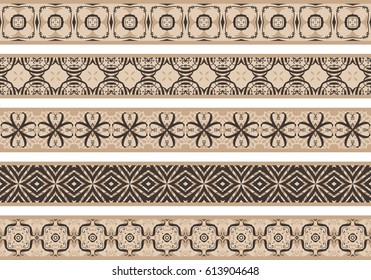 Set of five illustrated decorative borders made of brown  and beige abstract elements