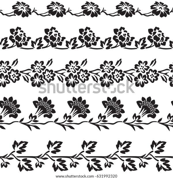 Set Five Illustrated Decorative Borders Made Stock Vector (Royalty Free ...