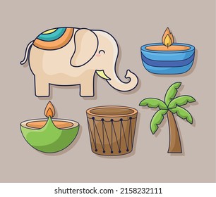 set of five indian icons