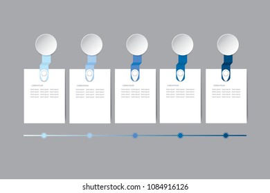 Set of five infographic rectangular labels in the shadows of blue color above the time line. All is ready for your text.