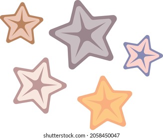 Conjunto de cinco estrellas aisladas de color pastel, ilustración vectorial 