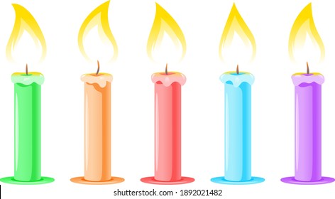 Set Five Lighted Candles Side View Stock Vector (Royalty Free ...