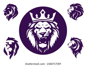 Set of five lion head silhouettes for emblem