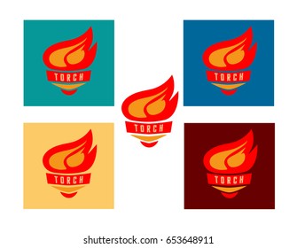 A set of five logotypes of the torch with the inscription.