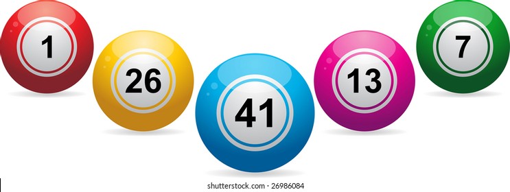 set of five lottery or bingo balls