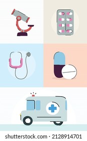 set of five medical items