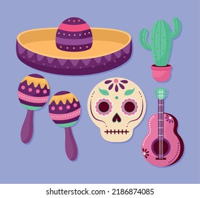 set of five mexican icons