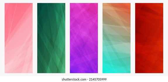 Conjunto de cinco modernos fondos de gradiente colorido con líneas. Fondo de presentación abstracta geométrica brillante. Ilustración del vector