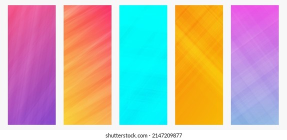 Set of five modern colorful gradient backgrounds with lines. Bright geometric abstract presentation backdrops. Vector illustration