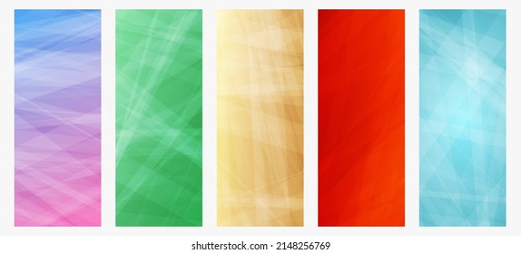 Set of five modern colorful gradient backgrounds with lines. Bright geometric abstract presentation backdrops. Vector illustration