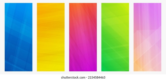 Set of five modern colorful gradient backgrounds with lines. Bright geometric abstract presentation backdrops. Vector illustration