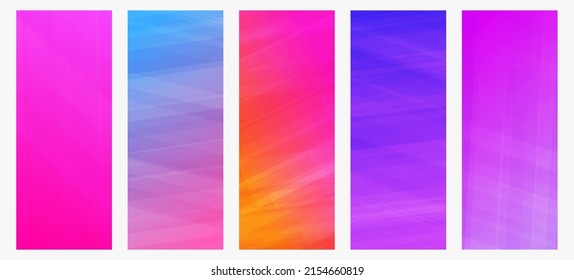 Conjunto de cinco modernos fondos de degradado violeta con líneas. Fondo de presentación abstracta geométrica brillante. Ilustración del vector