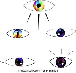 A set of five mystical eyes with space on the iris.