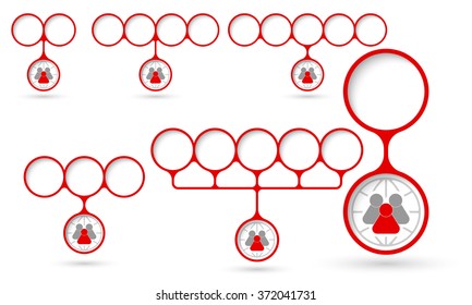Set of five object with circular text areas and people icon