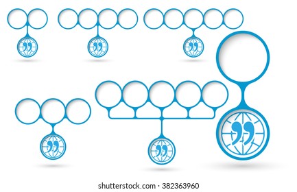Set of five object with circular text areas and quotation mark