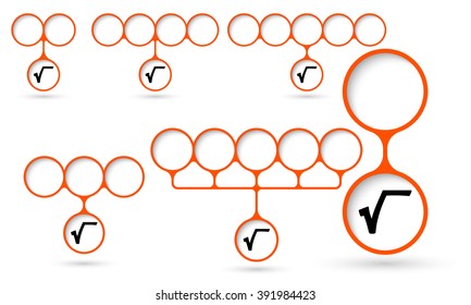 Set of five object with circular text areas and radix symbol