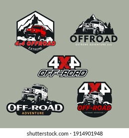 A set of five off-road, 4x4 extreme club emblems. Vector illustration.