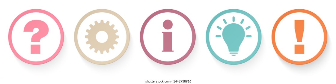 Set Of Five Outline Buttons Question Work Information Idea And Answer Retro Colors