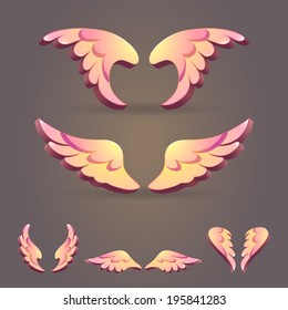 Set of five pairs three-dimensional wings. Cute and funny.