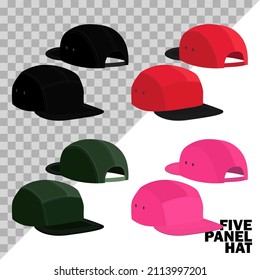 set five panel hat isolated on a white background and easy to edit. vector