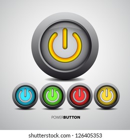 Set of five power buttons with led light - vector template