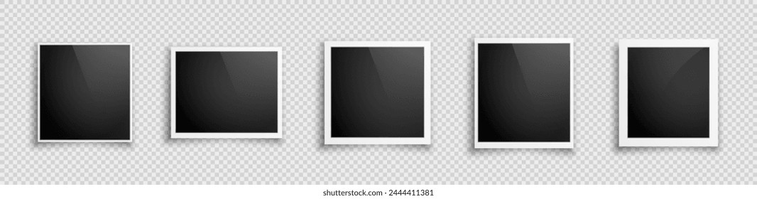 A set of five realistic photo frames with highlights. Retro photo frames with a shadow highlighted on a transparent background. Vector EPS 10.