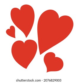 Set of five red hearts, clipart isolated vector illustration heart love symbol