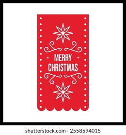 Set of five red, Merry Christmas, realistic, paper banners. Vector illustration.