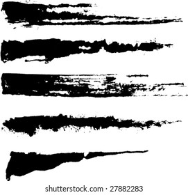 Set of five rough inky brush strokes. Each vector brush stroke on independent layer for easy use and separation.