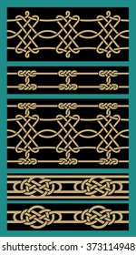 Set of Five Seamless Borders. Wrought Iron. Ocher on Black. Elegance Forged fence.