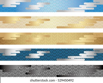 A set of five seamless Japanese patterns. You can create seamless patterns by duplicating these illustrations and placing the duplicates next to each other. 