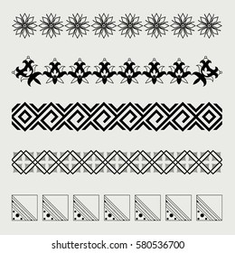 Set of the five seamless ornamental border. Vector illustration