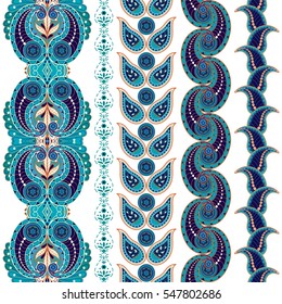 Set of five seamless vector borders with dark floral oriental ornament.