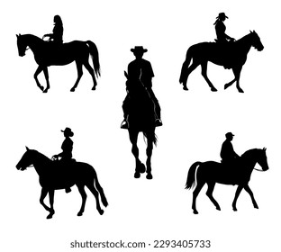 Set of five silhouettes of horse riders