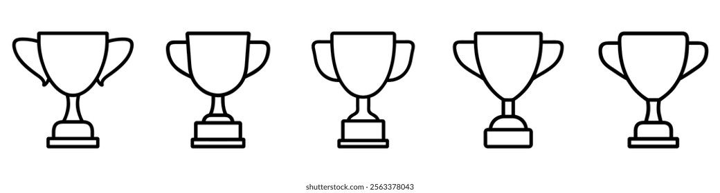 Set of five simple trophy cup icons symbolizing success, achievement, and victory. Vector illustration