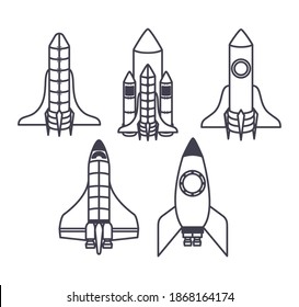 set of five spaceships icons vector illustration design