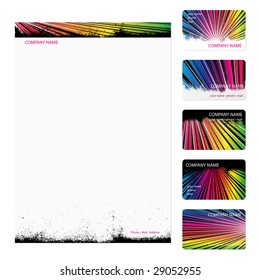 Set of five spectrum business cards and stationery sheet. Global Swatches Included.