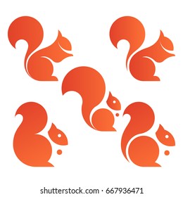 Set of five squirrels. Vector icons or logo design