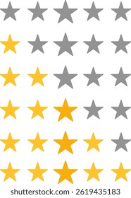 Satz von fünf Sternen Kundenrezensionssymbol. Produktfeedback. Kundenservice von höchster Qualität. Symbole für Kundenbewertungen. Namensschilder der Sterne
