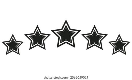 Set of five star flat icon isolated on white background.