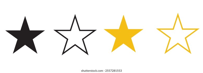 Set of five star icon collection. Yellow and black star symbol. Vector Illustration.