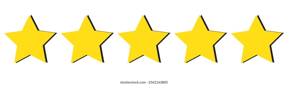 Set of five star icon collection. Yellow and black star symbol. Vector Illustration.