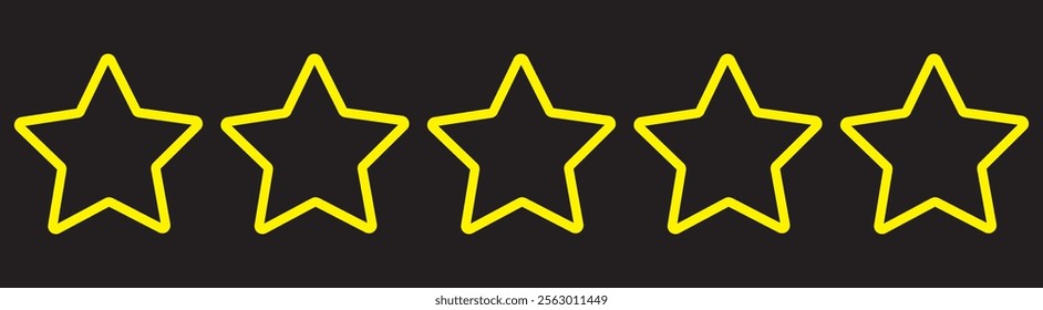 Set of five star icon collection. Yellow and black star symbol. Vector Illustration.