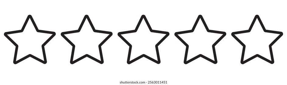 Set of five star icon collection. Yellow and black star symbol. Vector Illustration.