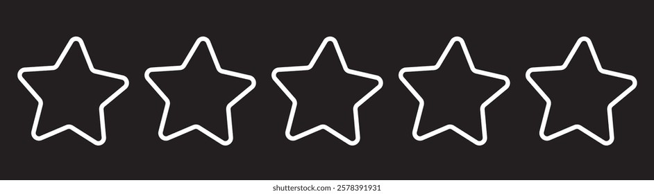 Set of five star icon collection. Yellow and black star symbol. Vector Illustration.