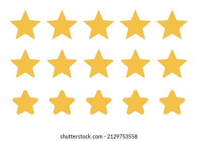 A set of five star icons in different shapes. Rating. Vectors.