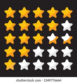 Set of FIVE star rating elements starting from ONE star 