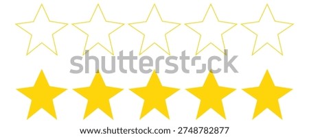 set of five star, rating review symbol vector.